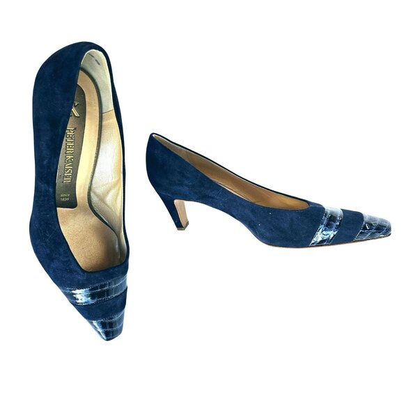 Vintage Peter Kaiser Suede Navy Blue Leather pumps NWOT Germany US Womens 9 9.5 - Picture 1 of 13